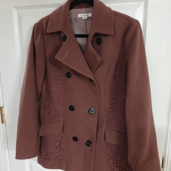 Simply Noelle Double Breasted Peacoat  Lace Detail Boho Casual Preppy Academia - Picture 2 of 7